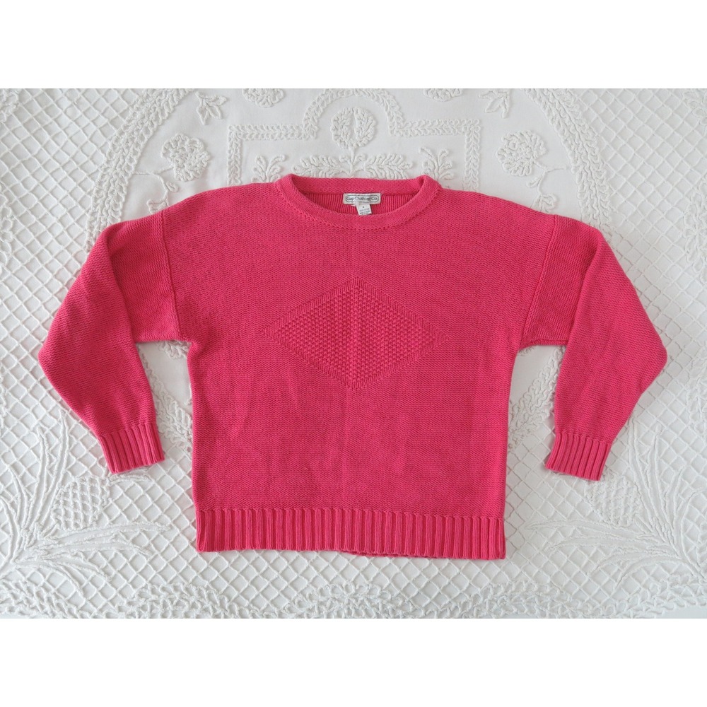 Vintage 90s Gap Fuchsia Pink Cotton Boxy Sweater Medium Chunky Knit Diamond